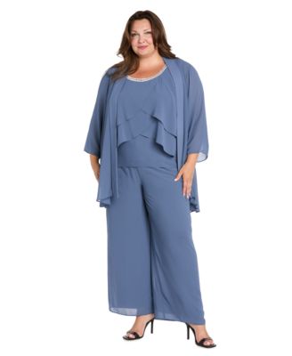 R & M Richards - Plus Size Embellished Pants Suit, 3-Piece Set
