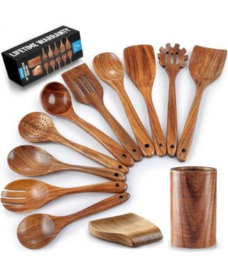 12-Piece Teak Wooden Utensils for Cooking