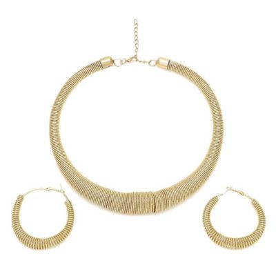 Ribbed Wire Floral Necklace and Earrings Set (2 Pieces)