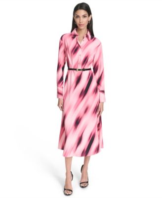 Women's Printed Collared Long-Sleeve Dress