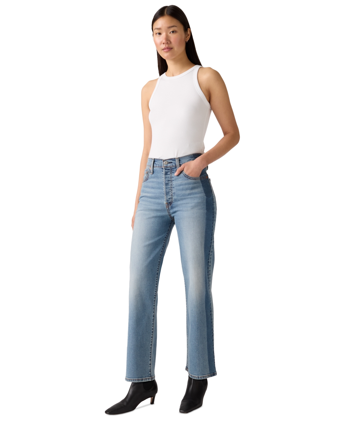 Levi's Women's Ribcage High Rise Straight Ankle Jeans In White