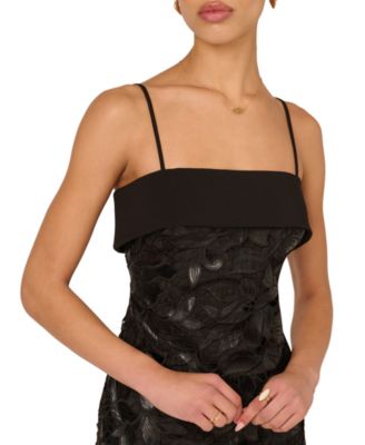 Women's Pleather Lace Detail Midi Dress