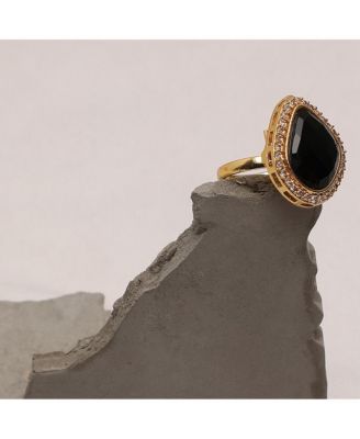 Black Stone Statement Motif Ring for Women