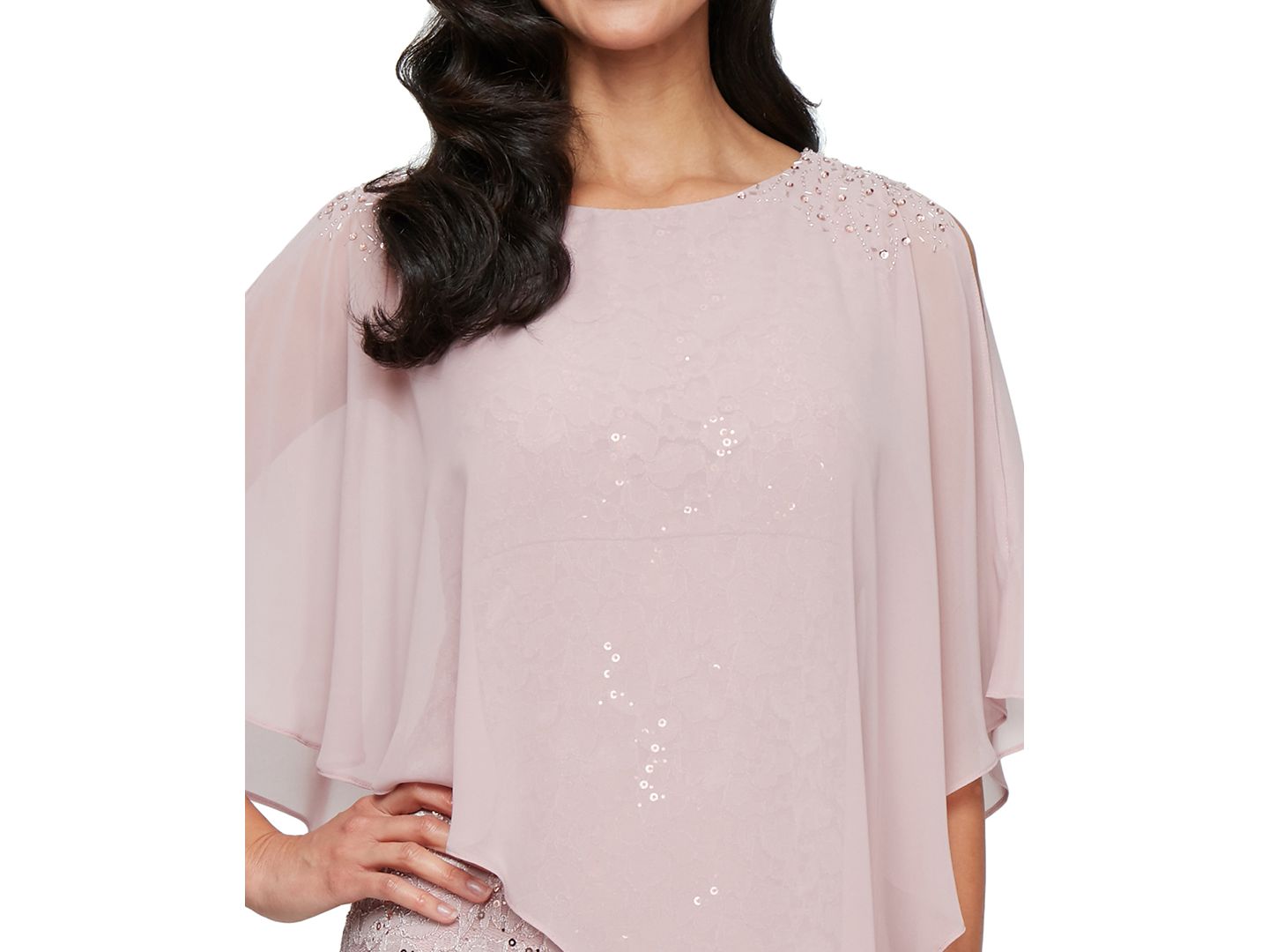 Женское платье SL Fashions Petite Round-Neck Sequin Lace Cape, цвет: Пудровый — фото 2