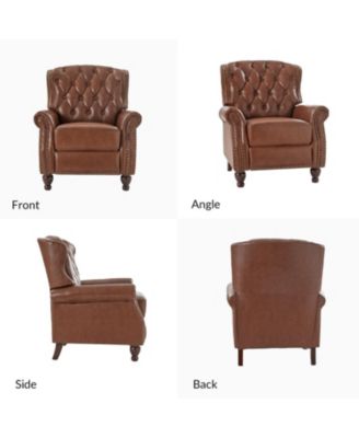 Justine Wooden Upholstery Genuine Leather Recliner with Tufted Back