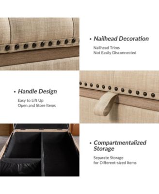 Upholstered Storage Cocktail Ottoman with Solid Wood Legs