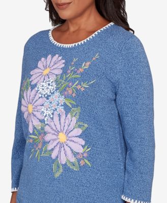 Petite Hilton Head Cross-Stitched Floral Pull-On Sweater