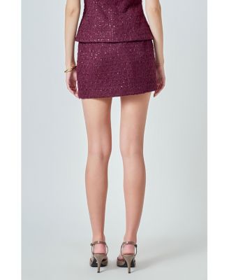Women's Tweed Fringed Mini Skirt