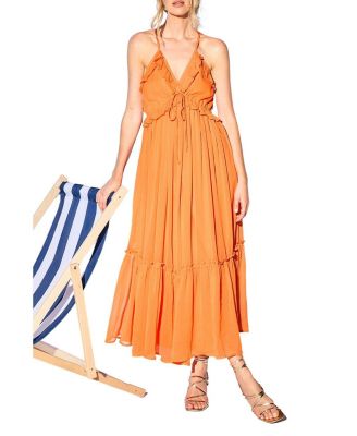 Women's Chiffon Ruffle Strappy Floaty Maxi Dress
