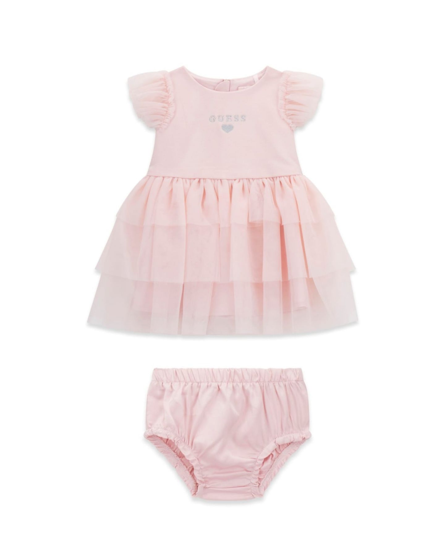 Детское платье GUESS из понте с коротким рукавом и чехлом на подгузник, цвет: Розовый — фото 1