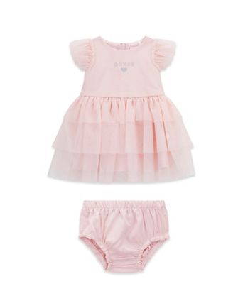 Baby Girls' Short-Sleeve Ponte Dress with Matching Diaper Cover