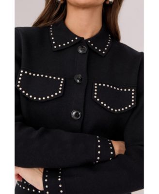 Women's Knitted Western Stud Detail Cardigan