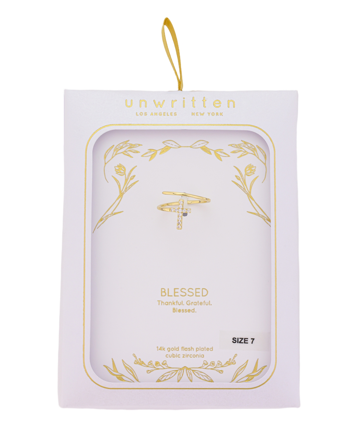 Unwritten Cubic Zirconia Gold Plated Cross Bypass Ring