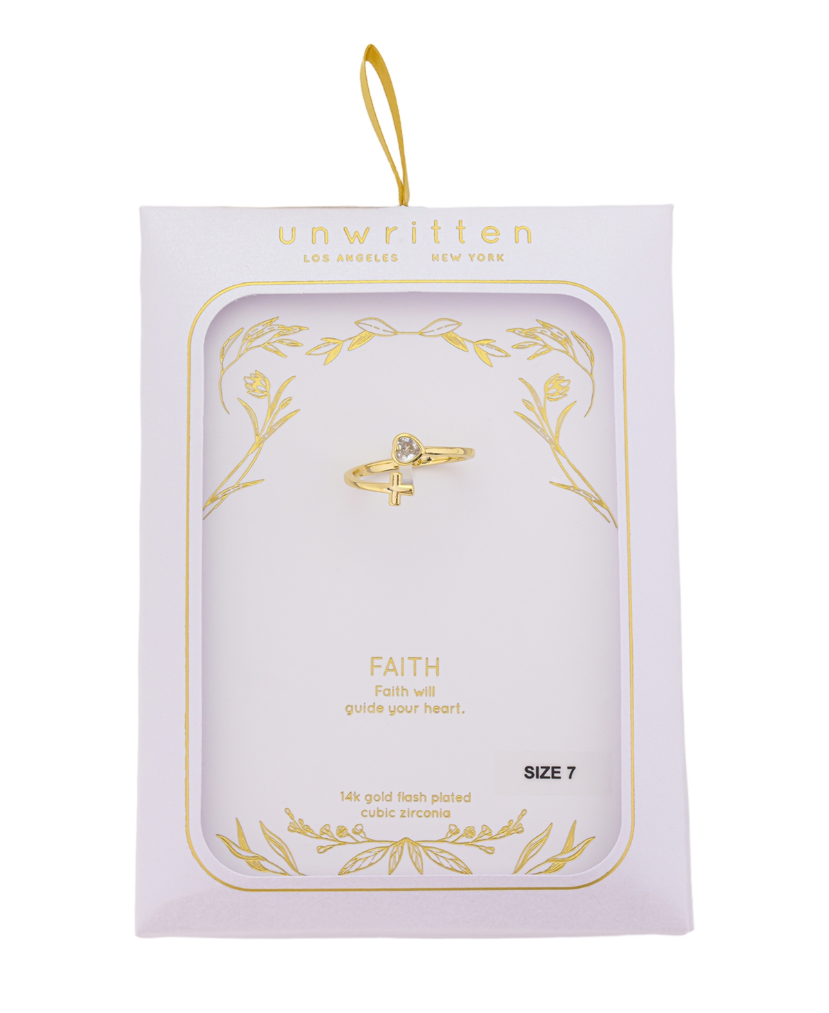 Unwritten Cubic Zirconia Gold Plated Heart And Cross Bypass Ring In Gold