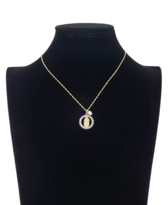 Cubic Zirconia Gold Plated Saint Pendant Necklace