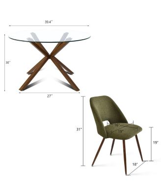 Modern 5-Piece Glass Top Dining Set for Small Spaces, 39.4'' Round Table with Fabric Chairs for Kitchen or Apartment-Maison Boucle