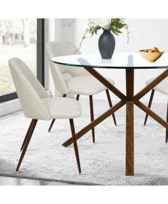 Modern 5-Piece Glass Top Dining Set for Small Spaces, 39.4'' Round Table with Fabric Chairs for Kitchen or Apartment-Maison Boucle
