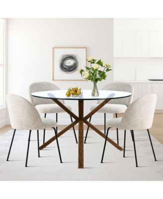 5-Piece Round Glass Dining Table Set, Modern Kitchen Table with Upholstered Chairs and Metal Legs-Maison Boucle