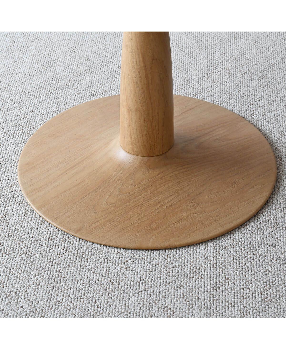 3-Piece Round Dining Table Set, 34.5'' Mdf Wood Top with Metal Base and Upholstered Wood-Leg Chairs for Small Spaces-Maison Boucle