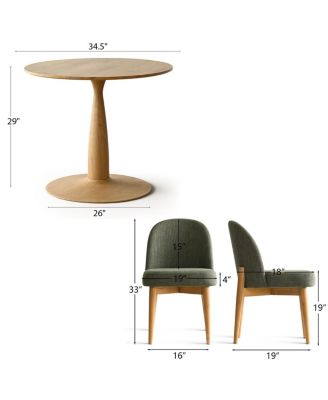 3-Piece Round Dining Table Set, 34.5'' MDF Wood Top with Metal Base and Upholstered Wood-Leg Chairs for Small Spaces-Maison Boucle
