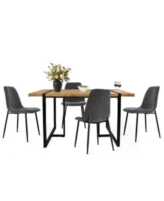 5-Piece Dining Table Set with 59'' MDF Table, Rectangular Wood-Look Top and Black Metal Legs with 4 Upholstered Chairs-Maison Boucle