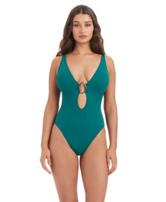 Women's Ring Front Crepe Texture One-Piece Swimsuit, Macy's Exclusive