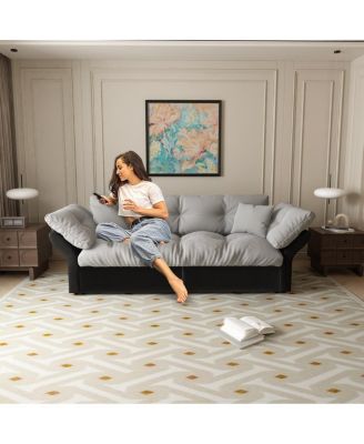 74.8" Queen Size Pull Out Sofa Bed, 3-in-1 Convertible Velvet Loveseat Sleeper with 2 Pillows for Living Room or Guest Room