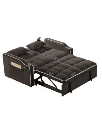 2-Seater Sofa Bed with Pull Out Sleeper, USB & Type-C Charging, Adjustable Backrest, Modern Velvet Loveseat for Small Spaces