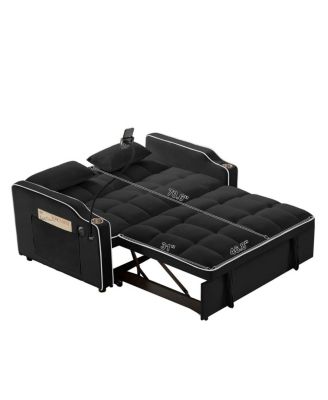 2-Seater Sofa Bed with Pull Out Sleeper, USB & Type-C Charging, Adjustable Backrest, Modern Velvet Loveseat for Small Spaces