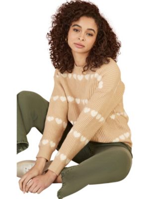 Women's Knitted Heart Stripes Sweater