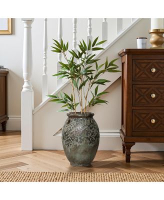 Antiqued Terracotta Jar Vase, Rustic 14.17-Inch Green & Brown Flower Holder