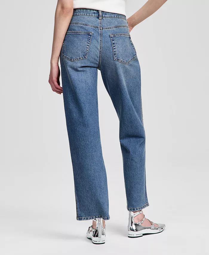 Women's Pearl-Embellished Straight-Leg Jeans - thumbnail 2