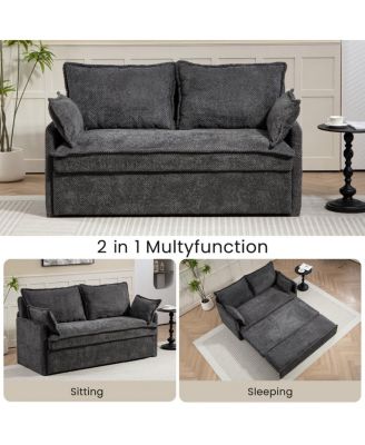 Pull Out Corduroy Sleeper Sofa with USB & Storage, 59.5'' Convertible Loveseat Bed for Small Spaces, Apartment, Bedroom