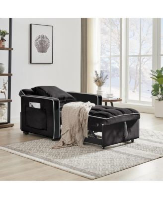 3-in-1 Convertible Velvet Chair Bed, Single Sleeper Sofa with Adjustable Backrest, Pull Out Bed & Side Pocket for Small Spaces