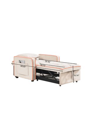 3-in-1 Convertible Velvet Chair Bed, Single Sleeper Sofa with Adjustable Backrest, Pull Out Bed & Side Pocket for Small Spaces