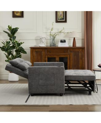 Linen Sleeper Sofa Bed, 2-Seater Pull Out Sofa with Cup Holder, USB Charging, Multi-Position Back for Apartment or Guest Room