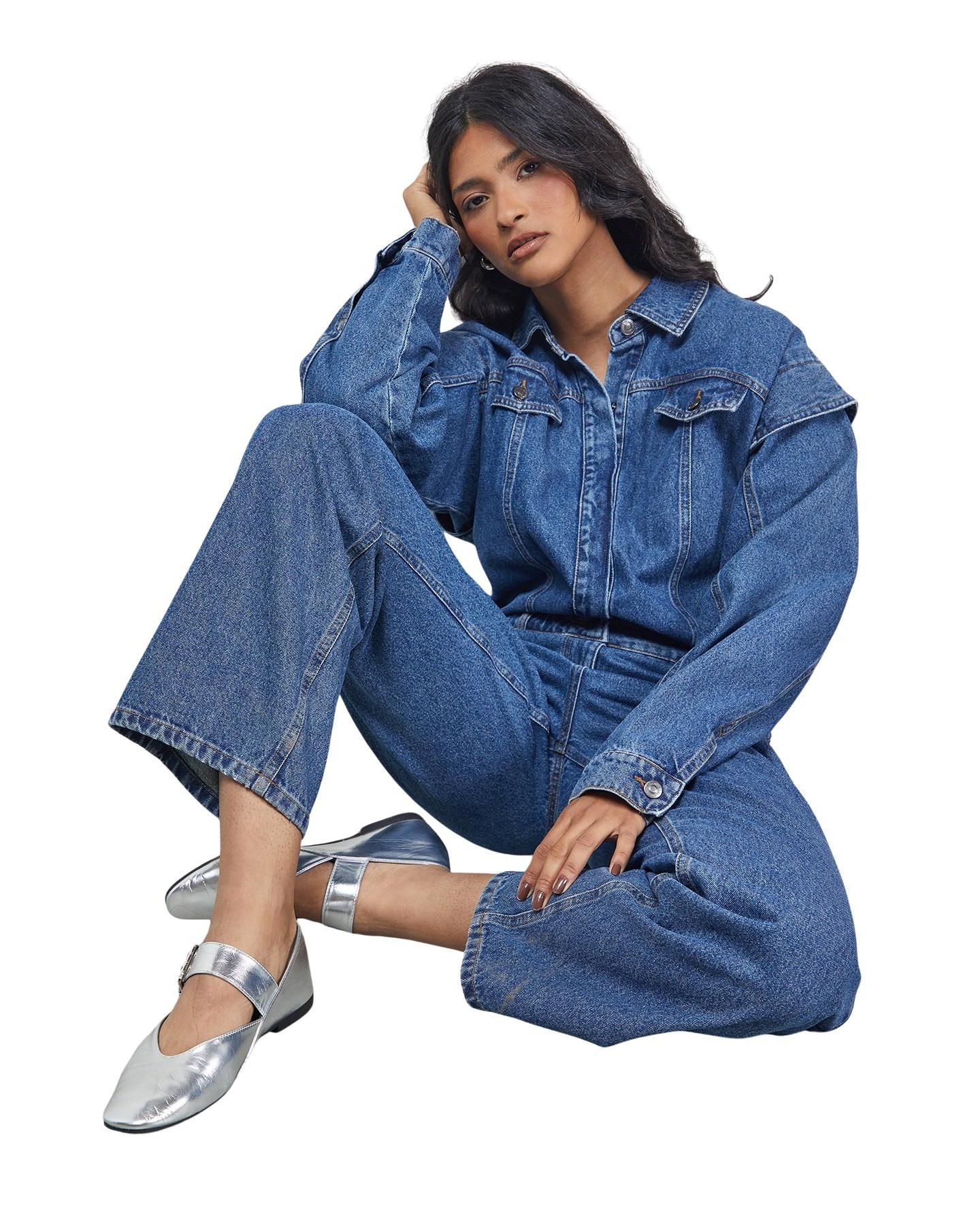 Женский комбинезон Warehouse Tony Denim Jumpsuit, цвет: Синий — фото 2