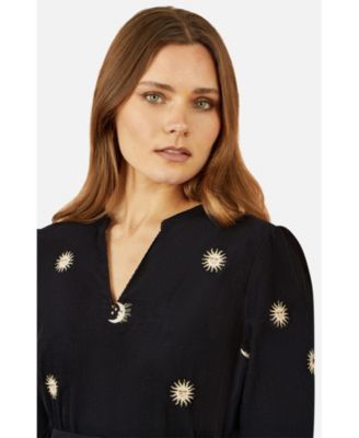 Women's Cosmic Embroidery Cord Midi Shirt Dress