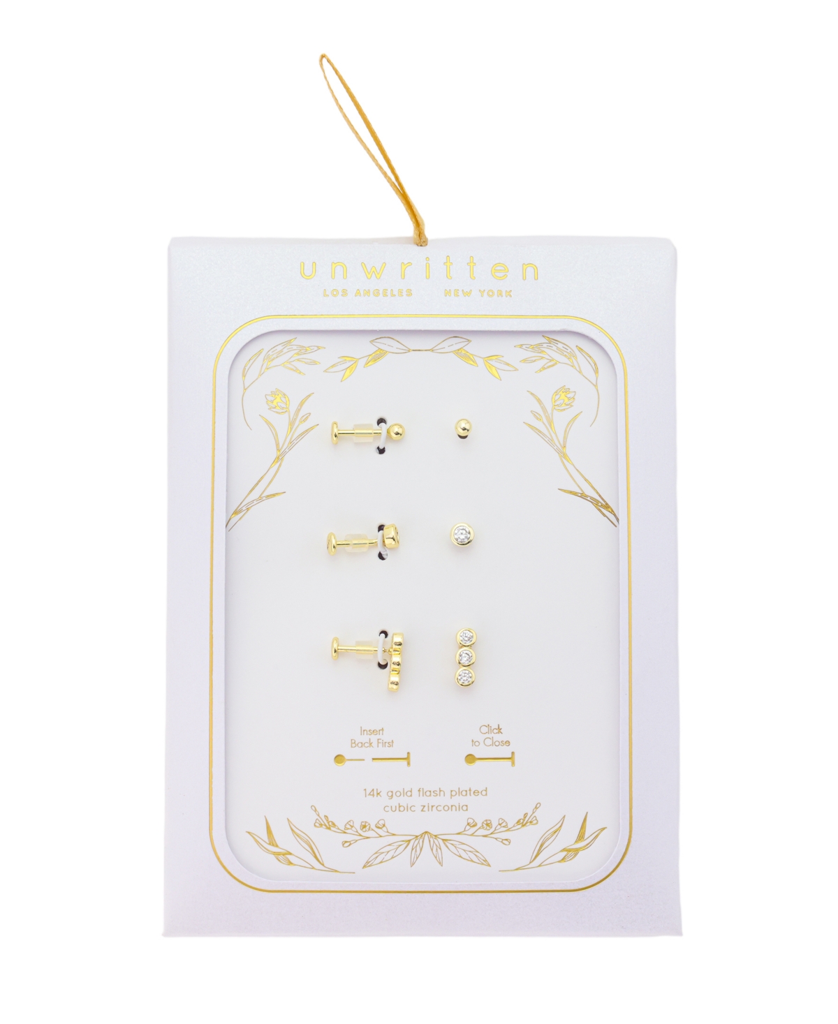 Unwritten Trio Cubic Zirconia And Mother Of Pearl Flat Back Earrings Set In Gold