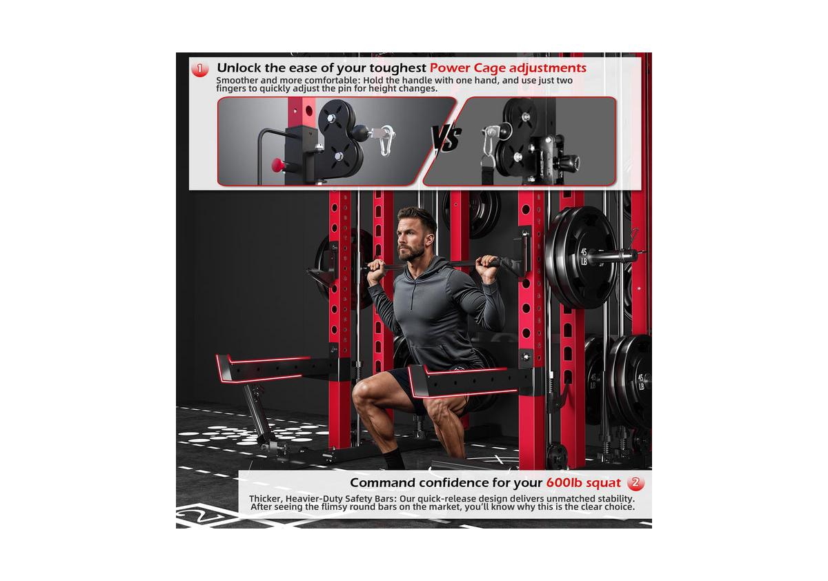 Aecojoy Smith Machine 2000lbs Crossover Machine with Lat Pulldown Strength Training Power Cages.