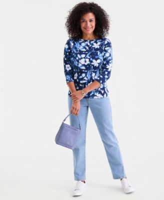 Women's Pima Cotton 3/4-Sleeve Boat-neck Top, Macy's Exclusive