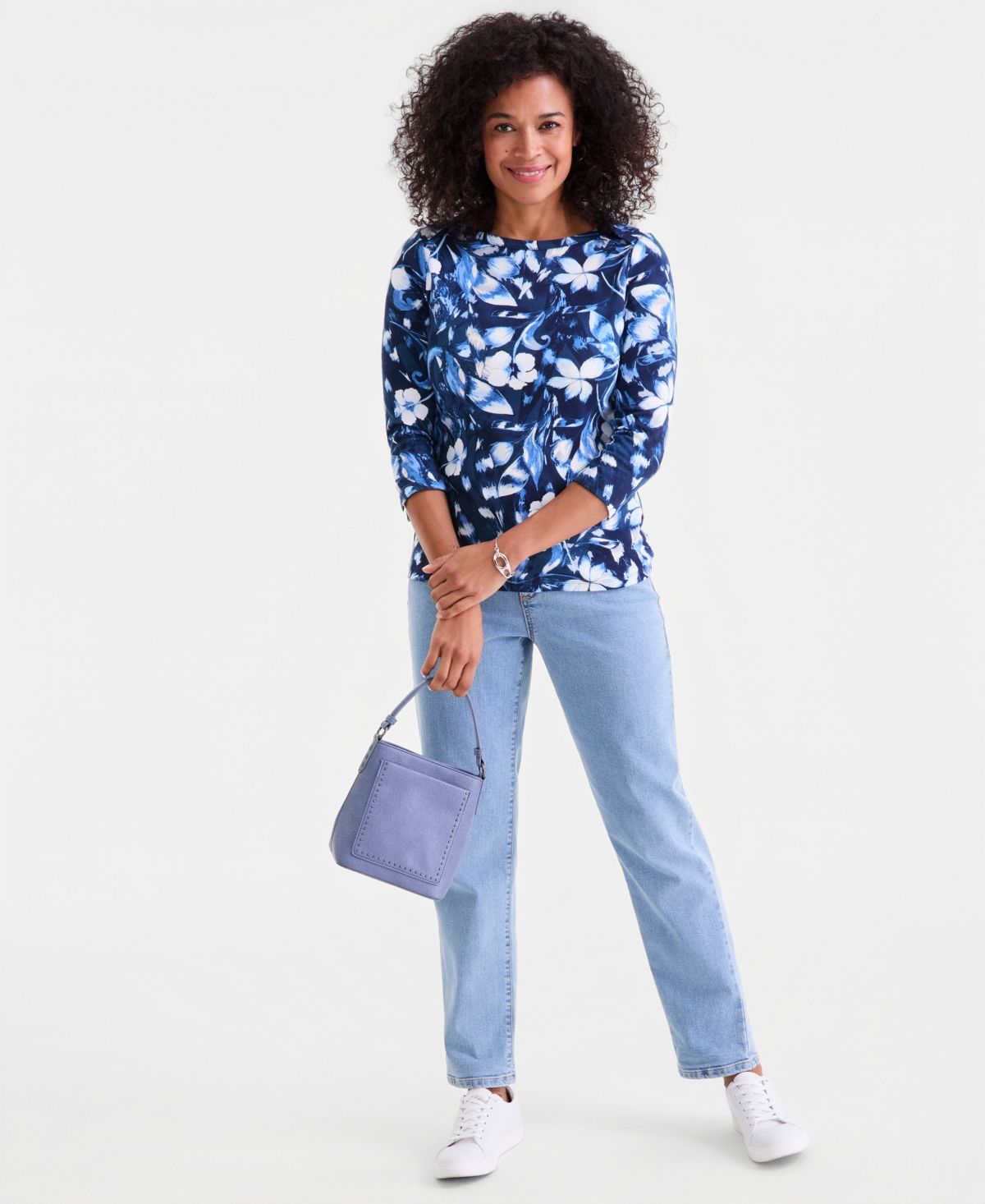 Style & Co Women's Pima Cotton 3/4-Sleeve Boat-neck Top