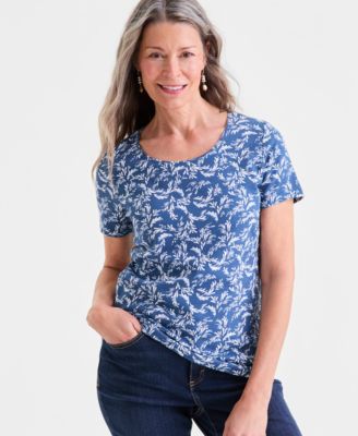 Women's Cotton Short-Sleeve Scoop-Neck Top, Exclusively at Macy's