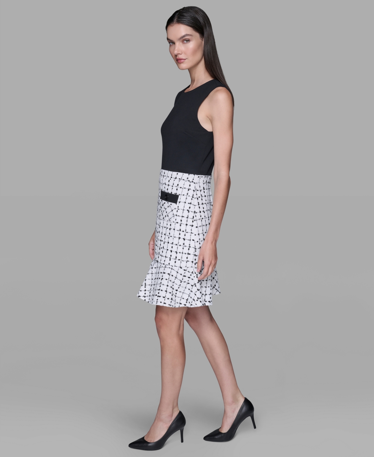 Karl Lagerfeld Paris Women's Contrast Grid Tweed Sheath Dress