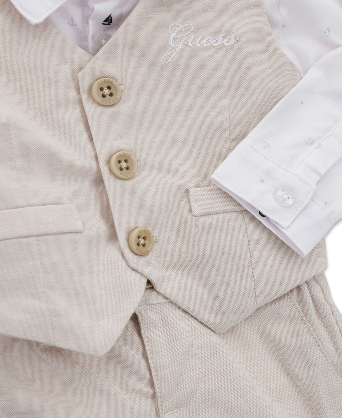 Guess Baby Boys Stretch Oxford Vest, Poplin Button Down Shirt and Shorts, 3-Piece Set