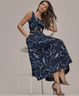 Women's Square Neck Belted A-Line Dress