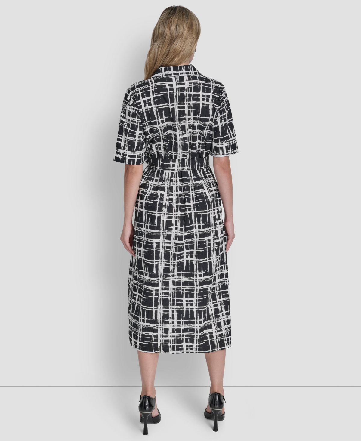 Dkny Women's 3/4-Sleeve Collared Neck Cotton Midi Shirtdress