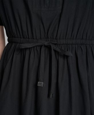 Women's Short-Sleeve Collar Zip Neck Midi Dress