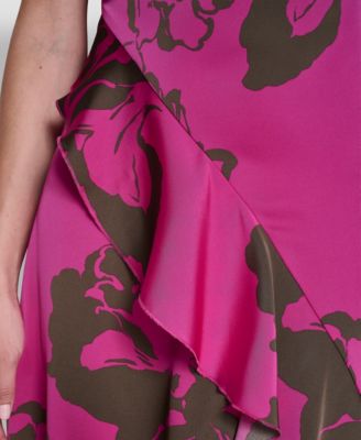 Women's Cap-Sleeve Surplice Neck Ruffle Midi Dress