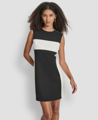 Women's Sleeveless Jewel Neck Colorblock Shift Dress